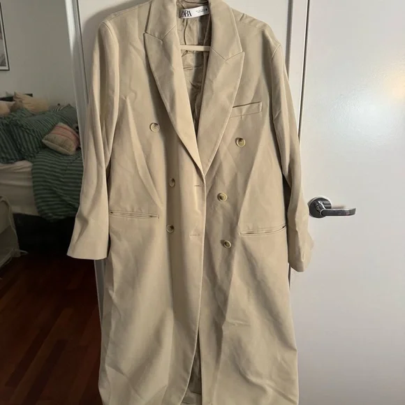 ZARA Light Tan Double Breasted Coat - Picture 2 of 7